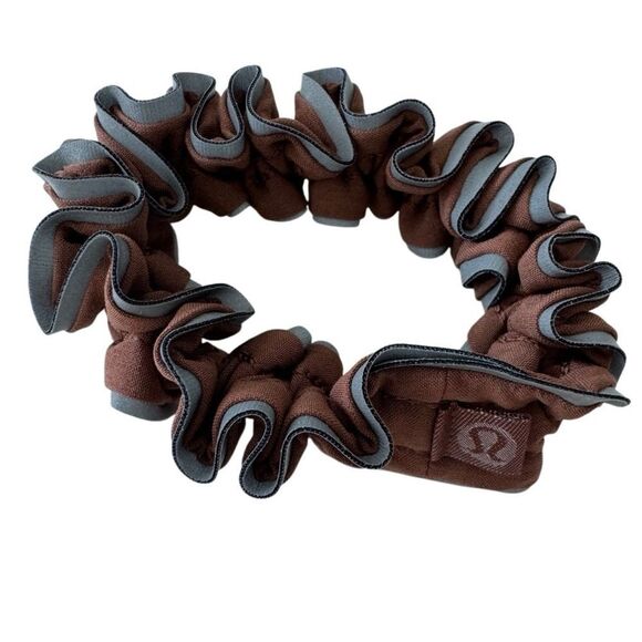 Lululemon Light Locks Scrunchie Skinny Brown and Silver Reflective Edging - Picture 6 of 6